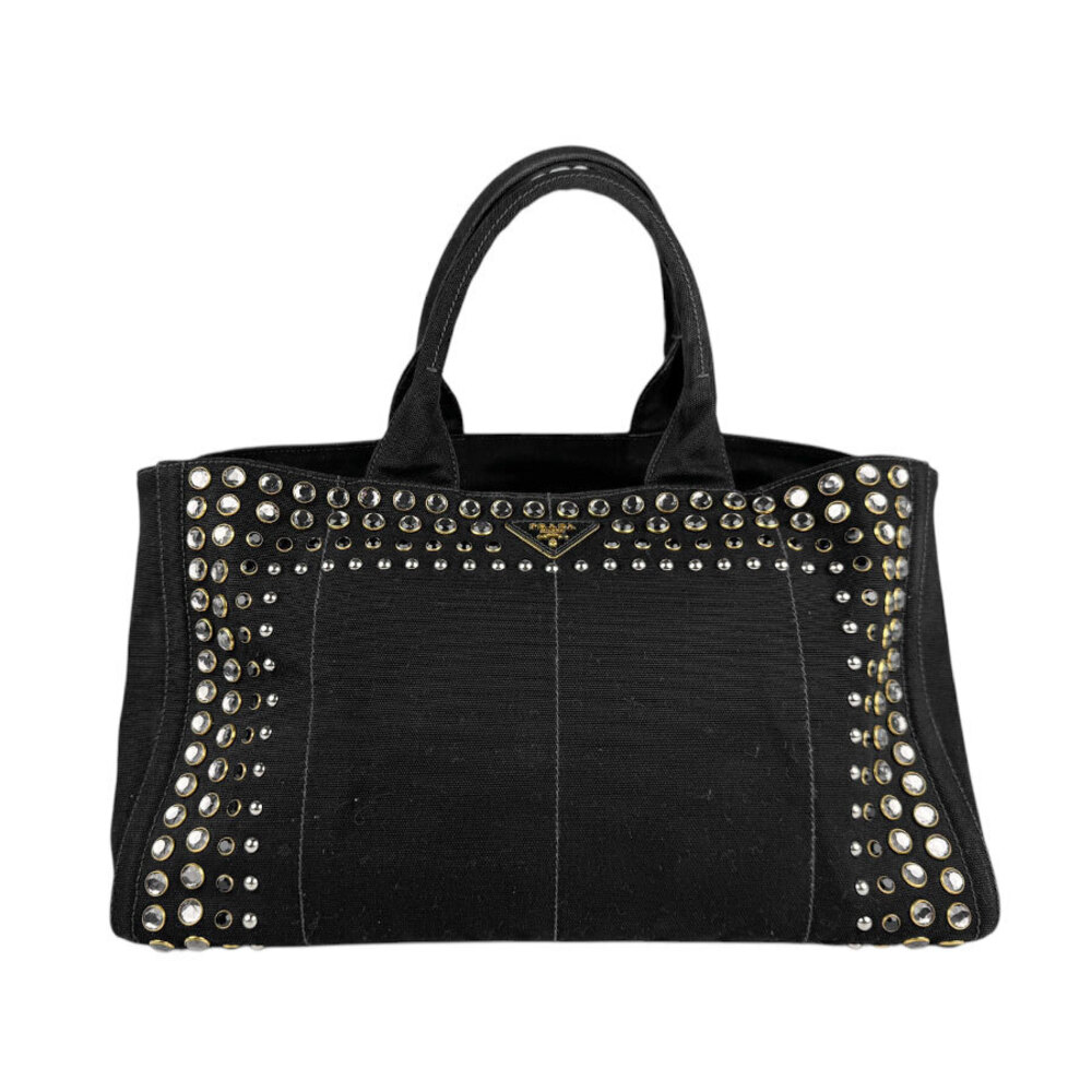 Prada Canapa handbag canvas jeweled black silver gold